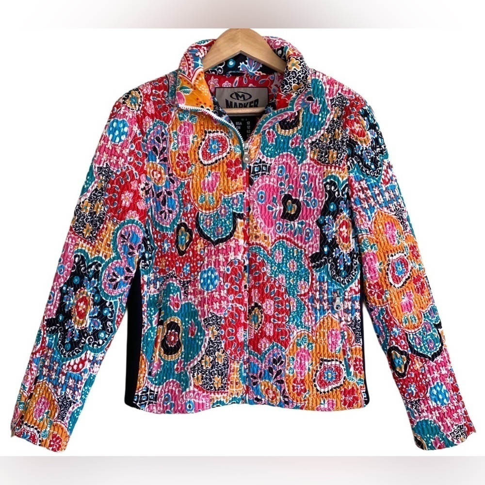 MARKER Colorful Floral Stretchy Full Zip Outdoor Winter Ski Snow Jacket Size 12